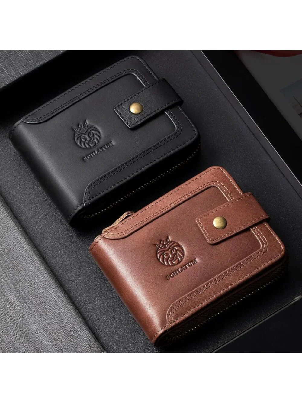 Vintage Genuine Leather RFID Blocking Zipper Wallet for Men, Large Capacity
